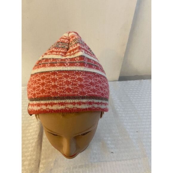 Columbia Beanie knit Hat Pink stripes tassal 7x9" - Picture 1 of 4